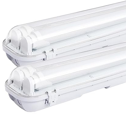 Sonnewelt Reglette LED garage 150cm Eclairage Led etanche 2 unités 24W 4800LM IP65 2xT8 Tube Reglette Led etanche,Blanc Froid 6000K Garage Atelier Plafonnier pour Atelier,Sous Sol,Bureau
