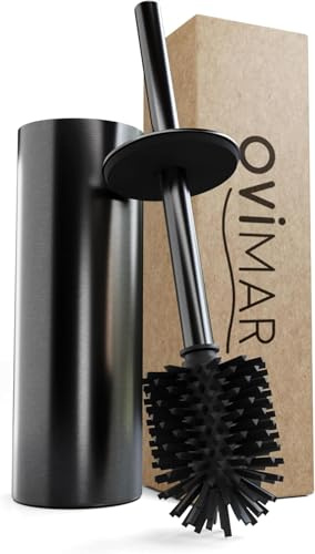 ovimar WC Bürste Loftet | Silikon Klobürste | Gunmetal | aus Edelstahl mit Deckel l freistehend für Bad und Gäste WC | Toilettenbürste mit wechselbarem Bürstenkopf | Silvolles Design