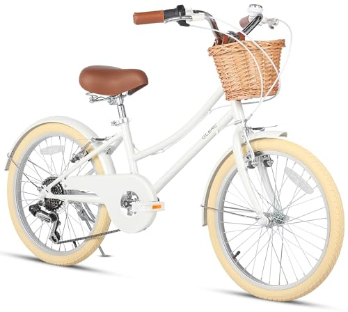 Glerc Missy 20 Pouces Fille Cruiser Enfants Vélo 6 Vitesses Teen Hybrid Vélo de Ville pour Jeunes âge 6 7 8 9 10 11 12 Ans avec Panier en Osier & Poids léger, Blanc