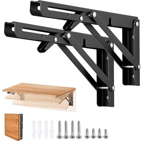KAYBTNT Equerre Etagere Pliable en Acier Inoxydable, équerre étagère Pliante Murale Lourds, Support Etagere Murale Table Rabattable, pour Garage, Cuisine, Chambre, Porteur: 150KG,Noir,350mm/2 Pcs