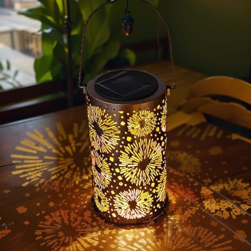 Azazaza Farol solar de libélula, faroles solares de metal de 7.1 pulgadas, luces colgantes para exteriores, IP65, impermeable, luz de jardín, ahuecada, decoración para árbol, patio, patio (fuegos
