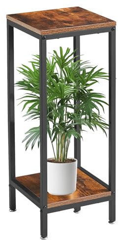 IBUYKE 2 Livelli Supporto per Piante da Interno, 76cm Alto Porta Piante in Legno, Moderno Quadrato Porta Fiori da Interno Scaffale per Piante Porta per Giardino Balcone, Rustico Brown TMJ071H