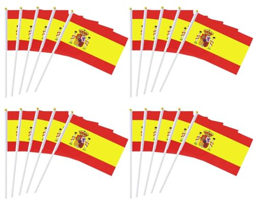 VYIBPDY 20 Piezas Banderas de España Stamina Banderas para Celebración del Día Nacional, Fiesta, Desfiles, Juegos de Fútbol, Decoraciones