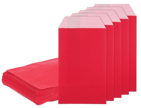 QUARKZMAN 100pz Sacchetti Regalo di Carta, 6 x 3 Buste Caramelle Carta Kraft Antiunto Buste Piatte Regali Piccoli per Panetteria Biscotto Cioccolato Sapone Festa Nozze, Rosso