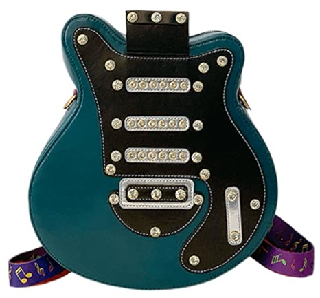 Kexpery Borsa a tracolla da donna a forma di chitarra con cinturino regolabile in pelle PU, borsa a mano con cerniera, borsa per lo shopping, verde