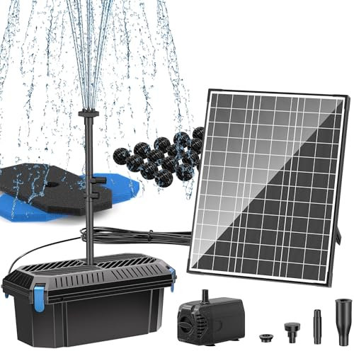 Biling Juego completo de filtros solares para estanques con bomba de 20 W, 875 l/h, bomba solar para estanques y cascadas de hasta 1200 l, fuente solar para exterior, piscina y jardín