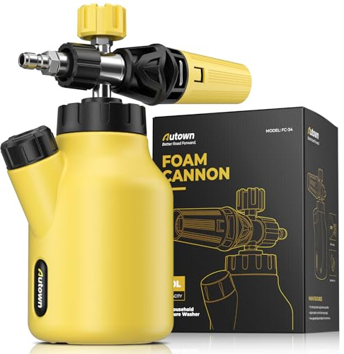 AUTOWN Foam Cannon for Pressure Washer, Car Wash Foam Sprayer with 1/4” Quick Connector, Heavy Duty Car Wash Foam Gun, Adjustable Nozzle, Wide Neck, 1 L Bottle