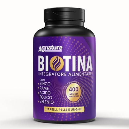 Biotina Capelli per Crescita e Anticaduta Donna Uomo 400 MicroCpr | Integratore per Capelli con Selenio Zinco e Acido Folico per Unghie e Pelle Sana