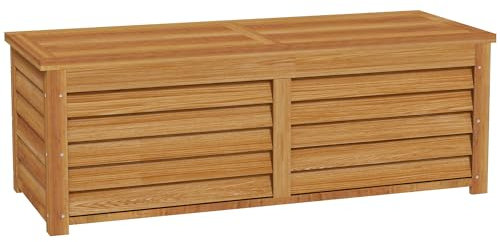 Outsunny 292L Outdoor Storage Box, Garden Storage Container Wooden Deck Box for Poolside, Balcony, Porch, Light Brown