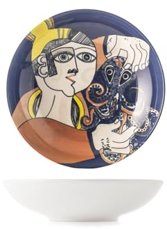 H&H - Set di 6 Piatti Fondi - Pablo - in Stoneware Decorato - Piatti Eleganti da 21 cm, Lavabili in Lavastoviglie e Microonde - Design Ispirato a Pablo Picasso