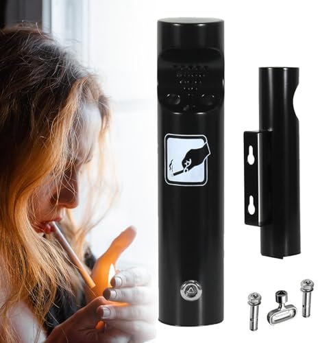 Wandaschenbecher Für Draußen, Wandaschenbecher Für Draußen, Wand-Aschenbecher Edelstahl Outdoor Zigaretten-Aschenbecher Creative Public Smokeless Ash Tray Smoking Receptacles Abschließbar(Black)