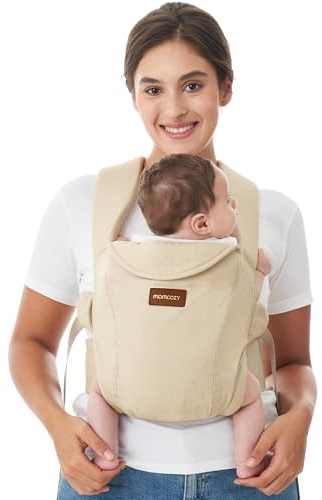 Momcozy Newborn Carrier WeeSnug- Lightweight and Cozy Comfort for 3.2-11.3kg, Ergonomic Cross-Back Support, Effortless to Put On, Hands-Free Baby Carrier with Lumbar Support, Khaki
