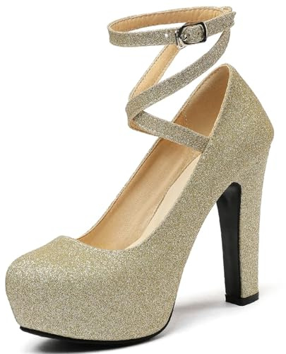 Bröllopsskor plattform höga klackar kvinnor pumps skor ankelrem heeled bröllop kontor festskor dam stor storlek