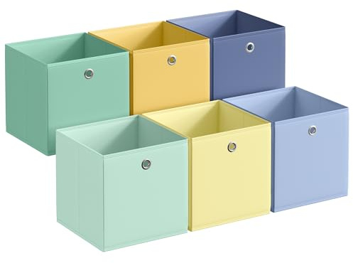 SONGMICS Scatole Portaoggetti, Set di 6 Contenitori in Tessuto Pieghevoli, Inodori, 33 x 33 x 33 cm, per Armadi a Cubo, Organizer Colorati, Cesti Portaoggetti per Camera da Letto Soggiorno RFB233XA08