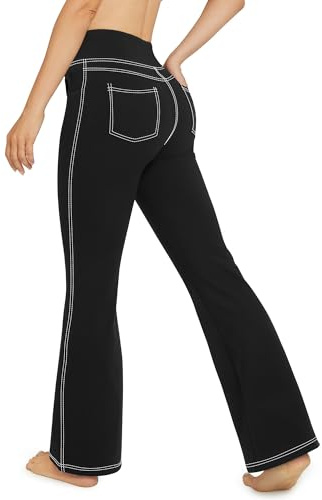 G4Free Pantalon de yoga pour femme, style denim, taille haute, évasé, pantalon extensible avec 4 poches, petit/standard/grand, noir 2, XXL