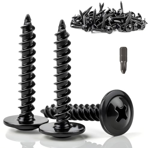 qjuwhua 130 Pcs Wafer Head Self Tapping Screws M4.2x13mm Black Flat Pan Head Wood Screws Galvanised Modified Truss Head Self Drilling Screw Round Phillips Drive for Plastic Metal Pasterboard Wood