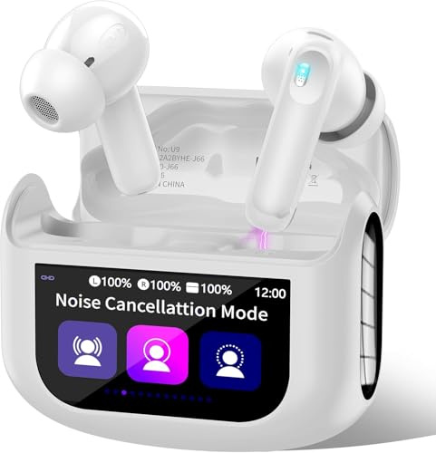 Auriculares Inalámbricos Bluetooth ANC Reducción de Ruido, 48H Auriculares Bluetooth 5.4 Con HD Micrófono, Sonido Premium, 5 Modos EQ Cascos Pantalla Táctil, IP7 Impermeable Cascos Inalámbricos,Blanco