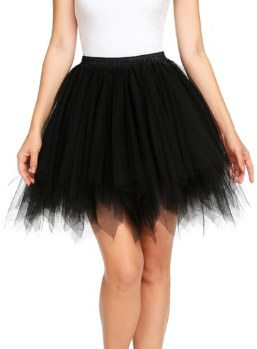 JClorix Tutu en Tulle Court Petticoat Mini Jupe Taille Élastique pour Femme – Carnaval Halloween Mariage Danse Cosplay Rockabilly Party Soirée Jupon Festif