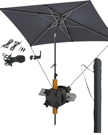 4smile Sonnenschirm Balkon SunnyShade | 4-in-1 SET Sonnenschutz Balkon, Anthrazit - UPF 50+ Sonnenschirm rechteckig 200x125cm + Sonnenschirmhalter Balkongeländer + Windsicherung + Sonnenschirmhülle