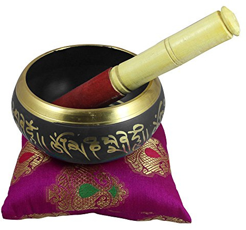 La mano de metal pintado cuenco tibetano negro - 4.5 instrumentos de música para la meditación con el palillo y el cojín - para la meditación y la sanación