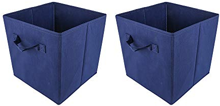 Redd Royal Pack of 2/4/6 Fabric Unit Storage Cubes Boxes Foldable with Handle, Non-Woven Fabric Collapsible Storage Organizer Basket Bins for Wardrobe Clothes Toys (Navy Blue, Pack of 2)