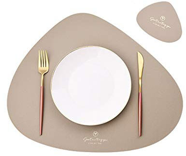 4er Set/6er Set Platzsets und Untersetzer Dreieck Oval Leder Tischset Wassertropfen Abwischbar Tischmatte Wasserdicht ölbeständig Rutschfestes Hitzebeständiges Platzsets (Beige,6er)