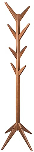 fornera f32 Garderobenständer aus Massiv Holz - Kleiderständer freistehend (178cm Höhe) - Stabiler Jackenständer mit 8 Haken aus Holz Nussbaum lackiert