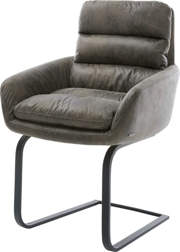 DELIFE Schwingstuhl Abelia-Flex mit Armlehnen Freischwinger flach Schwarz Mikrofaser Grau Antik