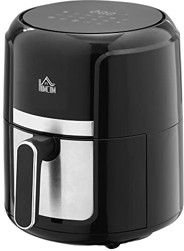 HOMCOM Freidora sin Aceite 4L Freidora de Aire Caliente 1300W con 12 Programas Pantalla LED Táctil Temperatura Ajustable Temporizador y Cesta Antiadherente Negro