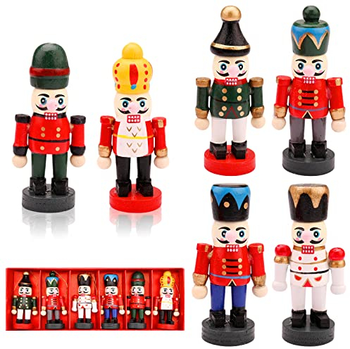 Christmas Ornament Nutcracker Soldiers,6 Pcs Mini christmas nutcracker Figures for Children,Adults,6 cm Wooden Christmas Tree Nutcracker Ornaments for Party,Xmas Ornament Gifts (Red)