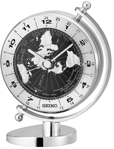 SEIKO 5 Inch Silver Globe Desk and Table Clock