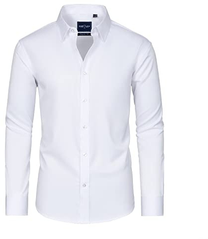 Alimens & Gentle Men's White Dress Shirt Long Sleeve Stain Shield Button Down Shirts Slim Fit Wedding Church M