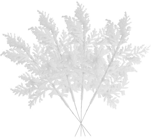 VEYLIN 10 Pcs Artificial Christmas Leaves Picks, White Glitter Leaves for Xmas Tree Wreath Festival Decoration