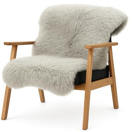 KARAT Peau d'agneau véritable - Coussin de chaise moelleux en peau de mouton - Beige foncé - Décoration pour salon et chambre d'enfant - Coussin décoratif avec dos en cuir - 90 x 60 cm - Audrey