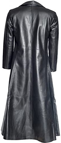 BIISDOST Gabardina Trenchcoat para hombre Abrigo largo negro de cuero de moda de manga larga Abrigo gótico de piel sintética Chaquetas moteras con solapa de moda Retro Abrigo largo de cuero Chaqueta