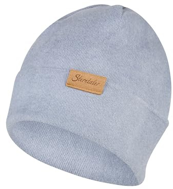 Sterntaler Beanie aus feiner Strickware - Zeitlose Unisex Mütze mit Umschlag - Verschiedene Tragevarianten - bequem und elastisch - samtblau, Größe 43
