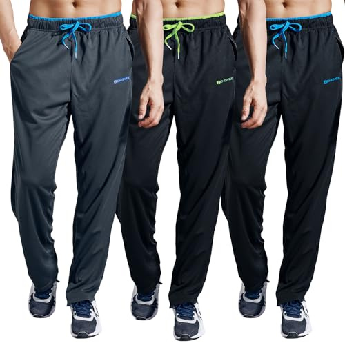 ZENGVEE 3 Pack Tracksuit Bottoms Men Lightweight Mens Joggers Breathable Jogging Bottoms with Zipper Pockets Sweatpants Sports Casual Pants for Gym,Running,Training(0709-BlackB BG GB-L)