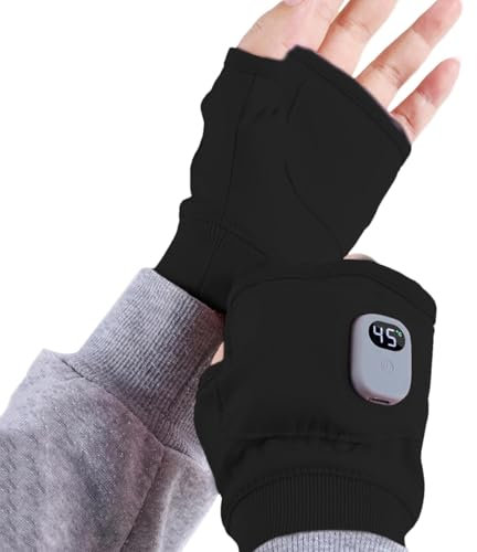 Yumneo Guantes de trabajo con calefacción, guantes calefactables recargables sin dedos, guantes de equitación con calefacción ajustable de Touchscreen 3 velocidades, guantes de medio dedo, guantes de