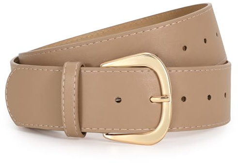 WERFORU Dam brett bälte för klänningar dam läderbälte med guldspänne, 4,8 cm brett, kaki, Fit Taillengröße 94-103cm