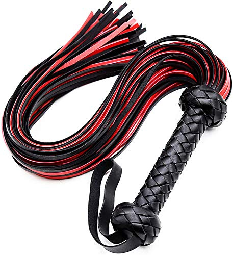 Riding Whip Red Flogger for Couples 30'' Long Crop Faux Leather Equestrian