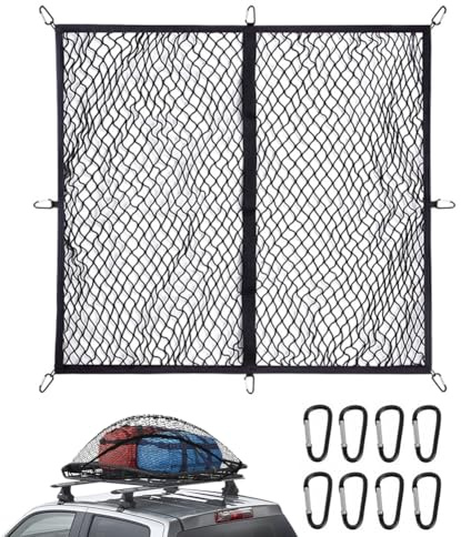 Mycket elastiskt bagagenät 120 x 120 cm, bagagetät (töjbart upp till 210 x 210 cm), lastbils-säng-arrangör, stort bagagetätverk bil med 8 krokar för de flesta bilar