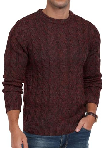 QIXING Maglione da uomo lavorato a maglia intrecciata, girocollo, casual, a maniche lunghe, con bordo a costine, M