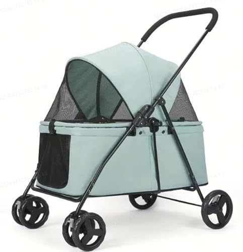 OHMG Passeggino per cani e gatti, fino a 25 kg, 4 ruote, passeggino pieghevole per viaggi all'aperto, carrello pieghevole per cani, con finestra in rete e portabicchieri