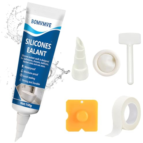 BOMVMVE Silicona para Baño en Color Blanco, Sellador de Juntas de Cocina y Baño，Silicona para Bañ-o, Silicon-a para Cocina, Sellador de Silicon-a Impermeable, Apara Cocinas, Baños y Duchas (150 g)