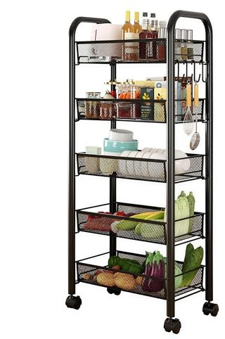 Garvee Con Carrito Auxiliar con Ruedas - 1 Unidad Estante Metálico De Cocina, 5 Niveles, Almacenamiento Multifuncional, Estructura Móvil, Diseño Compacto Negro 44 * 26 * 102cm