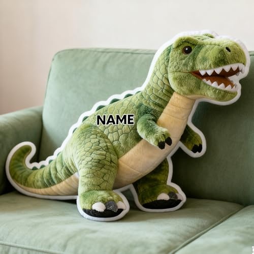 JLSKCN Custom Dinosaur Shaped Pillow Cute Personalised Name Plush Doll, Double-Sided Construction Engineering Vehicle Pillow for Kids, Birthday gifts for Boys and Girls Sofa Decorative Pillows