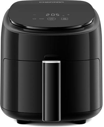 Chefman 2L Mini-Heissluftfritteuse – Kompakter und platzsparender Airfryer, Antihaftkorb, Zubereitung von Mahlzeiten in wenigen Minuten, digitale Zeitschaltuhr und Schüttelanzeige – Schwarz