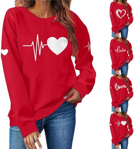 Alla hjärtans dag tröjor för kvinnor UK nyhet kärlek brev tryck trendig alla hjärtans dag tröjor överdimensionerad lös passform pullover hjärtmönster ledig säckig sweatshirts för flickor, Svart, L