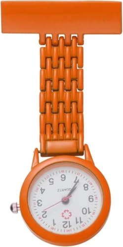 Fitlin Reloj de bolsillo para enfermeras con broche y broche para solapa de enfermera, aleación de zinc, reloj de bolsillo para enfermeras, naranja, talla única