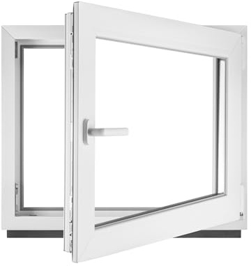 BAUPLAZA Plastfönster B x H 105 x 85 cm vit – svängbar lutning källarfönster DIN höger – 2-vägs glas 32 mm – värmeskydd och ljudisolering – PVC-fönster för hus, källare, garage